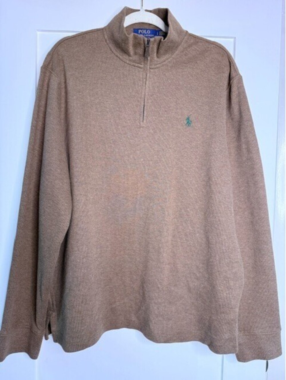 Polo Ralph Lauren Men's Large Estate Rib Quarter Zip Pullover Sweater Brown Pony
